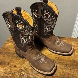 Sz 8 Women’s Brown Tan La Sierra Boots 700 - Moka Pull Up Holes Made In Mexico